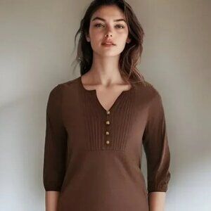 Ann Taylor Loft Empire Waist Mocha Brown Knit Sweater Peasant Tunic Top M P